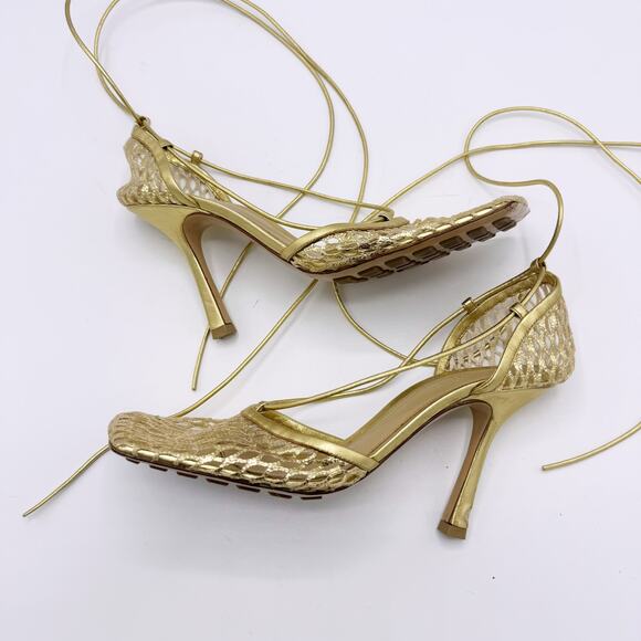 BOTTEGA VENETA Metallic leather-trimmed mesh pumps (Size 38.5) - Picture 9 of 16